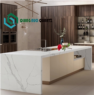 Light White Sturdy Polished Quartz Kitchen Countertop