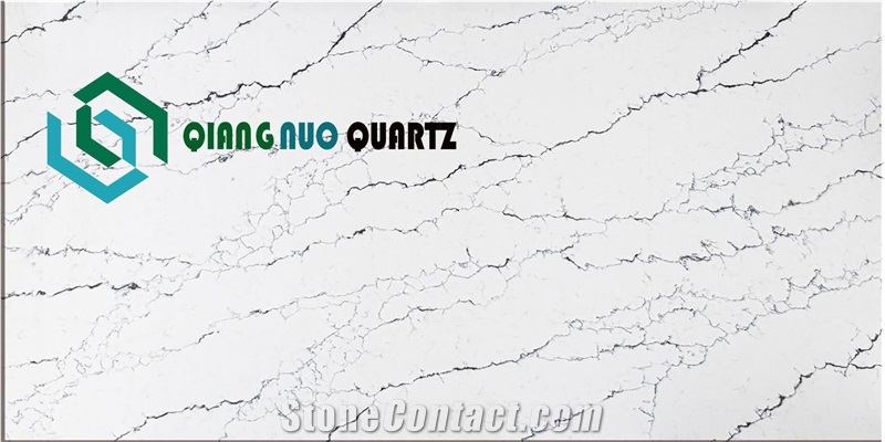Long Striped Calacatta Quartz Resistant To Dirt Kitchen Countertop