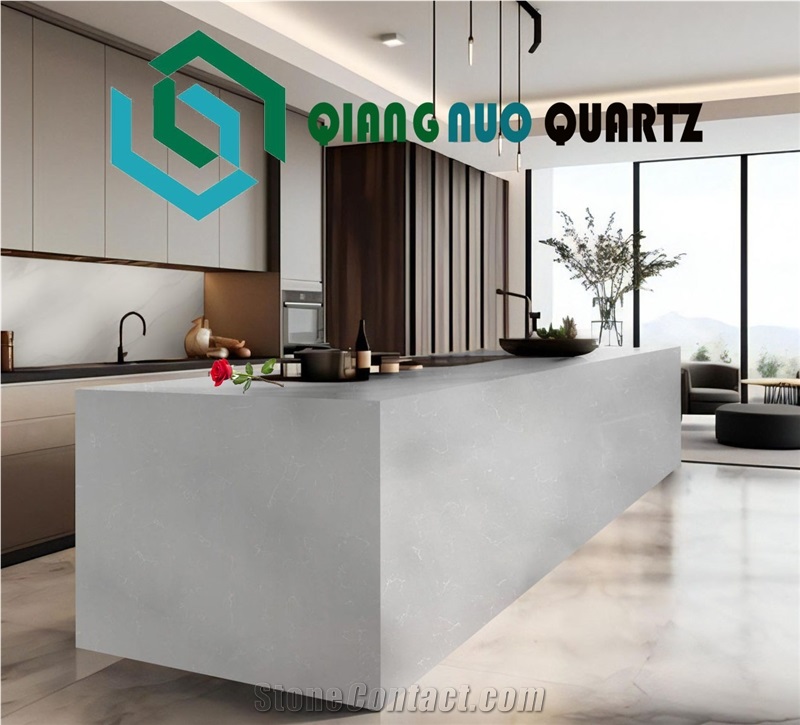 Pure Gray Calacatta Quartz Fireproof Kitchen Countertop