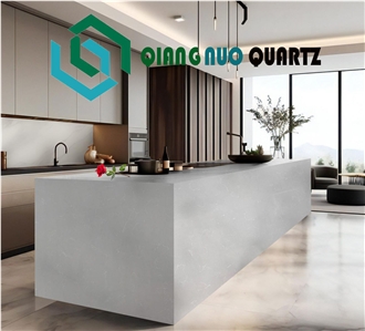 Pure Gray Calacatta Quartz Fireproof Kitchen Countertop