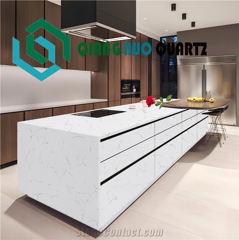 Pure White Hooked Sturdy Quartz Stone Kitchen Countertop