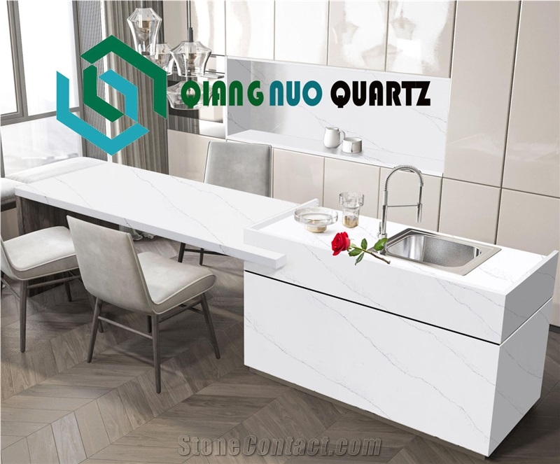 Pure White Matte Calacatta Quartz Kitchen Countertop