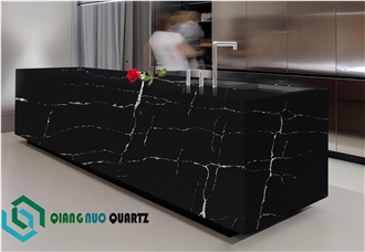 Qiangnuo Black Calacatta Quartz Polishing Kitchen Countertop