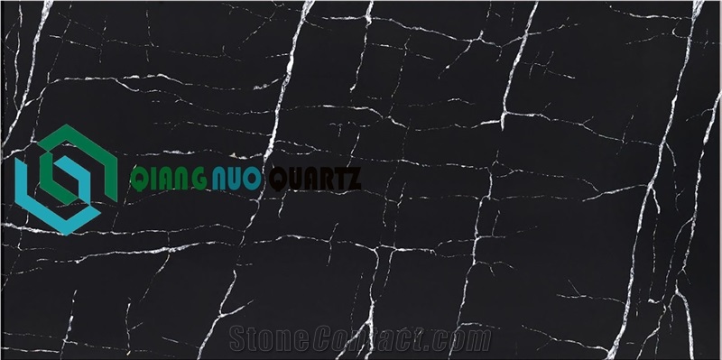 Qiangnuo Black Calacatta Quartz Polishing Kitchen Countertop