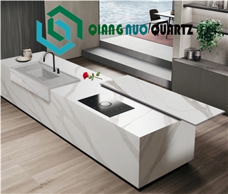 Qiangnuo Dark Pattern Calacatta Quartz Kitchen Countertop