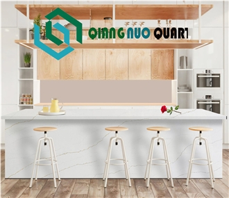 Qiangnuo Gold Calacatta Quartz Stain Resistant Kitchen Countertop