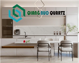 Qiangnuo Lightning Texture White Calacatta Quartz Kitchen Worktops