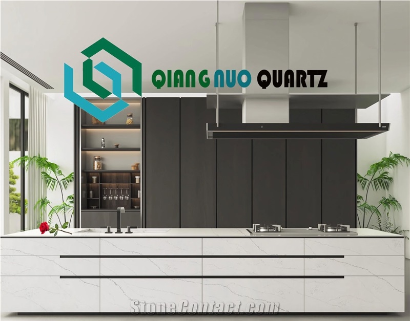 Qiangnuo Sketches Calacatta Quartz Kitchen Countertop