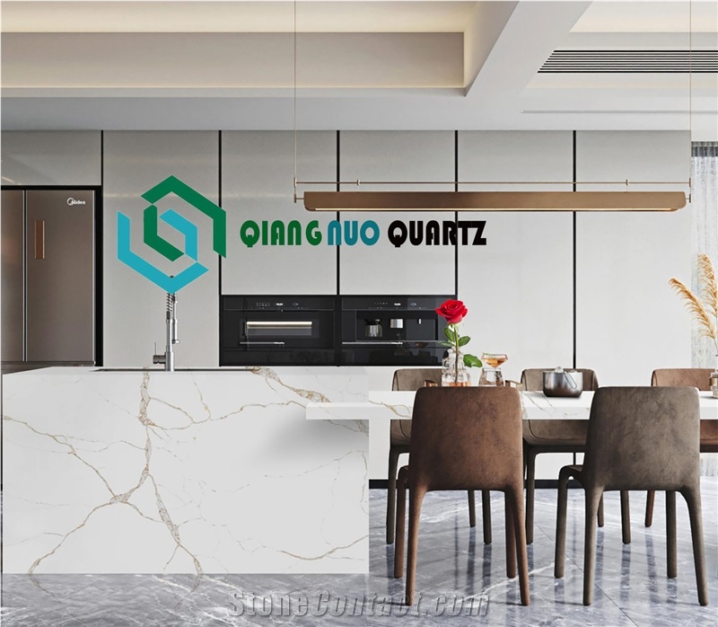 Scattered White Classic Polished Quartz Kitchen Countertop