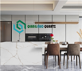 Scattered White Classic Polished Quartz Kitchen Countertop