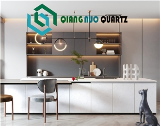 Sparkling White Calacatta Quartz Kitchen Countertop