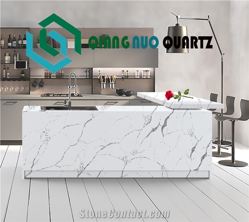Sparkling White Quartz Bar Engineering Kitchen Countertop
