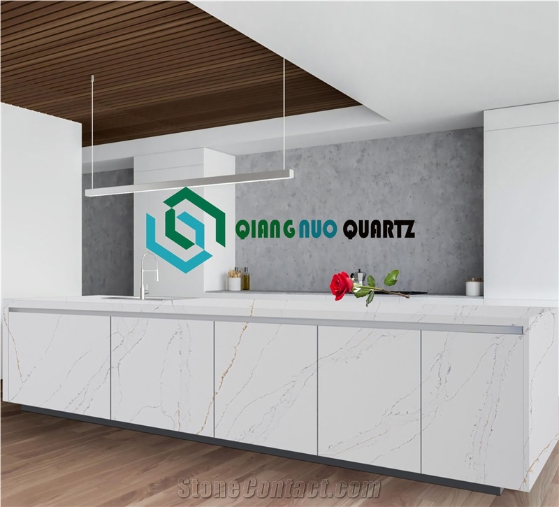 Thin Gold Striped Dirt Resistant Quartz Kitchen Countertop