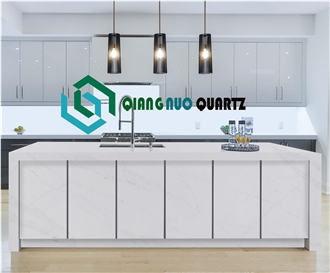 White Light Grain Quartz Stone 20Mm Kitchen Countertop
