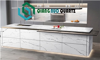 White Raindrops Calacatta Quartz Resistant To Dirt Bench Tops