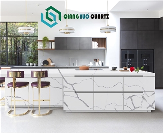 White Shiny Calacatta Polished Quartz Stone Bench Tops