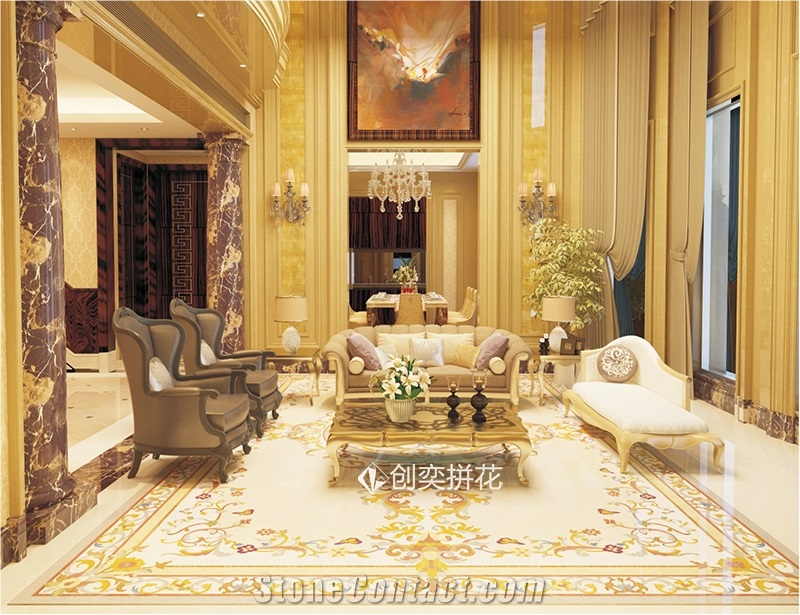 Classic Carpet Water-Jet Marble Medallions Inlay Flooring
