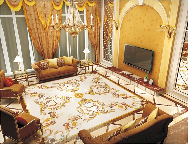 Classic Carpet Water-Jet Marble Medallions Inlay Flooring