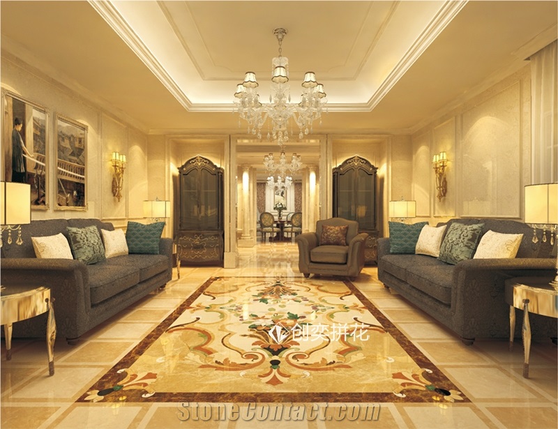 Classic Carpet Water-Jet Marble Medallions Inlay Flooring
