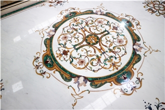 Classic Waterjet Square Medallions Inlay Floor Mansion