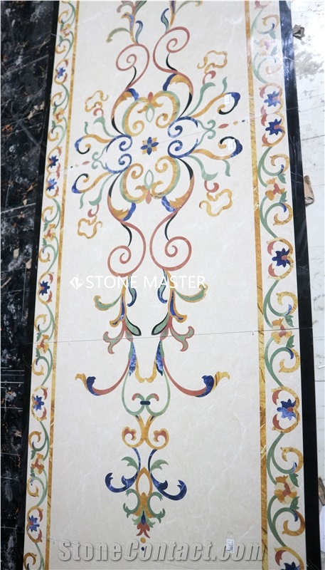 Flower Water-Jet Marble Stone Inlay Medallion Hallway Luxury