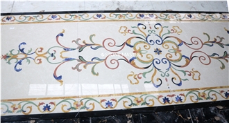 Flower Water-Jet Marble Stone Inlay Medallion Hallway Luxury