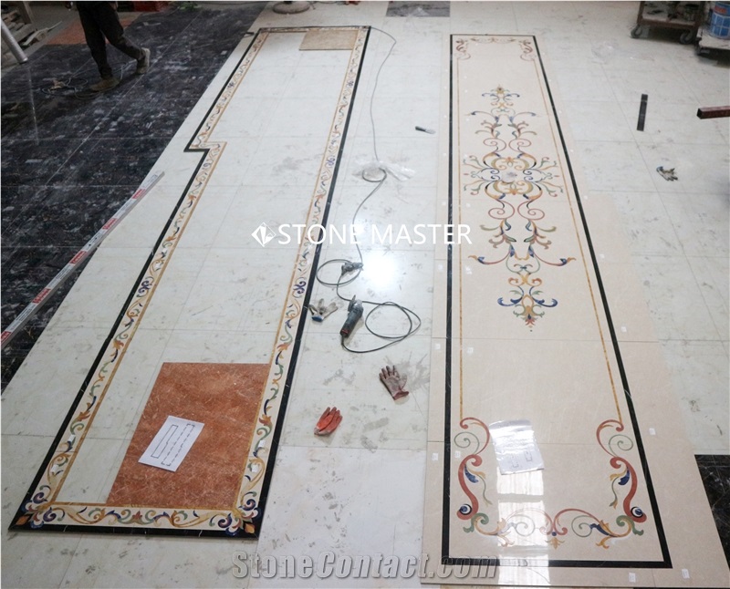 Flower Water-Jet Marble Stone Inlay Medallion Hallway Luxury