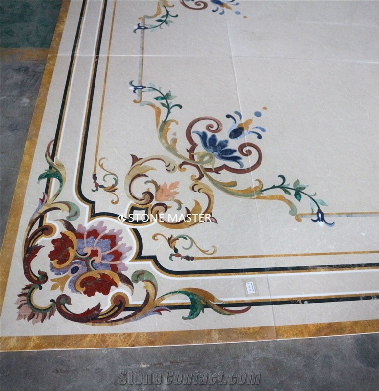 Flower Water-Jet Marble Stone Inlay Medallion Hallway Luxury