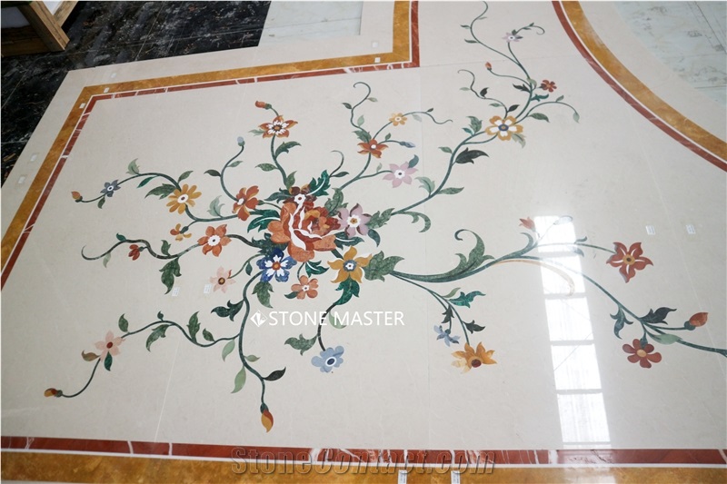 Flower Water-Jet Marble Stone Inlay Medallion Hallway Shaped