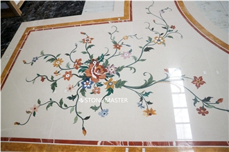 Flower Water-Jet Marble Stone Inlay Medallion Hallway Shaped