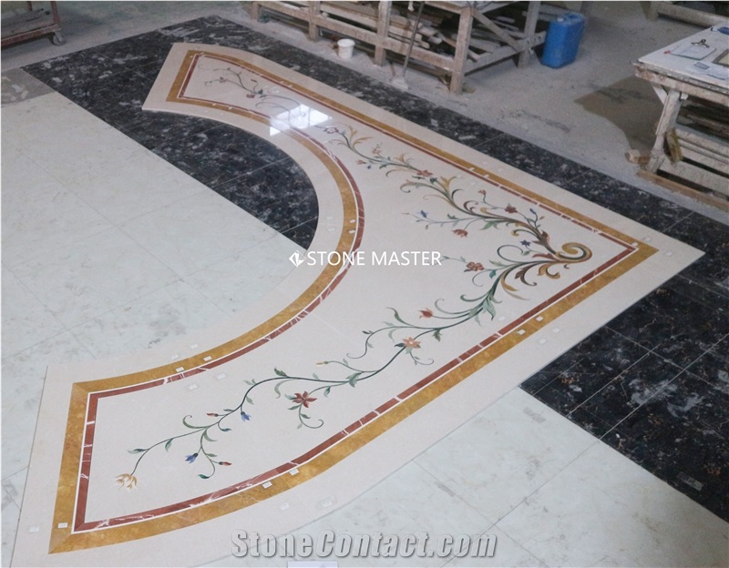 Flower Water-Jet Marble Stone Inlay Medallion Hallway Shaped