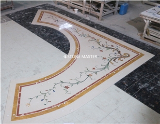 Flower Water-Jet Marble Stone Inlay Medallion Hallway Shaped