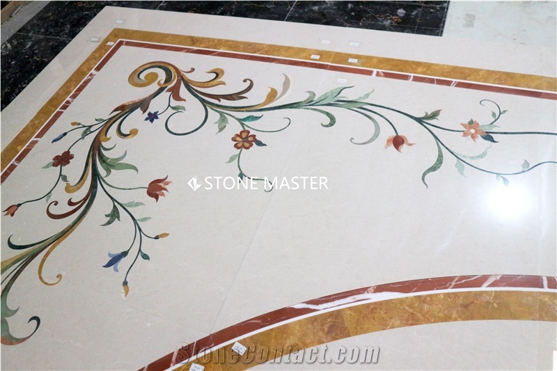 Flower Water-Jet Marble Stone Inlay Medallion Hallway Shaped