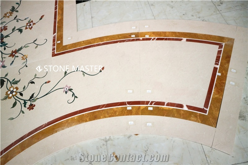 Flower Water-Jet Marble Stone Inlay Medallion Hallway Shaped