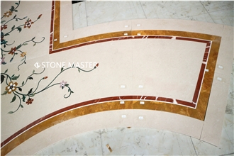 Flower Water-Jet Marble Stone Inlay Medallion Hallway Shaped