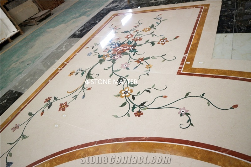 Flower Water-Jet Marble Stone Inlay Medallion Hallway Shaped