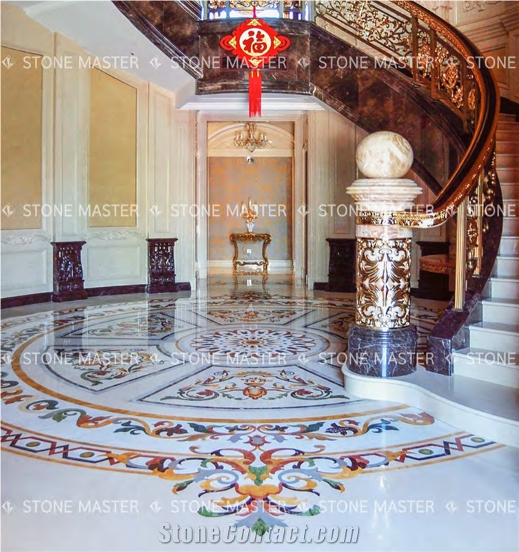 Luxury Marble Inlay Floor Medallion Classic Style
