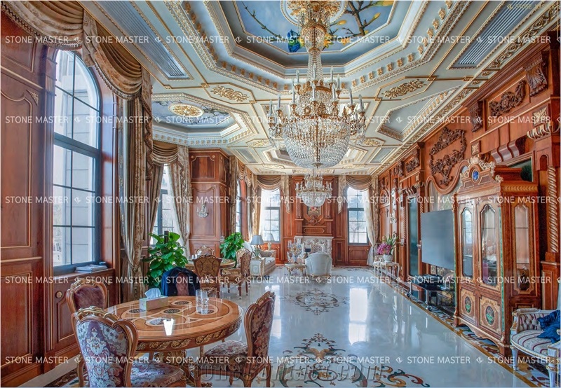 Luxury Marble Inlay Floor Medallion Classic Style