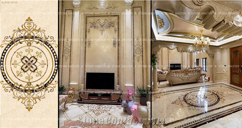 Luxury Marble Inlay Floor Medallion Classic Style