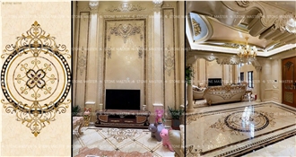 Luxury Marble Inlay Floor Medallion Classic Style
