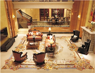 Luxury Waterjet Marble Inlay Medallion Carpet Floor Villa