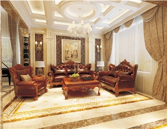 Luxury Waterjet Marble Inlay Medallion Carpet Floor Villa