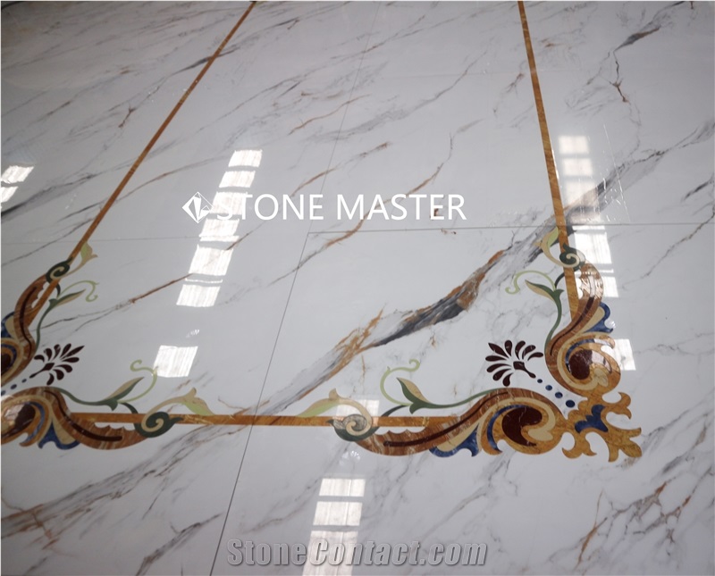 Marble Inlay Stone Medallion Flower Carpet Flooring