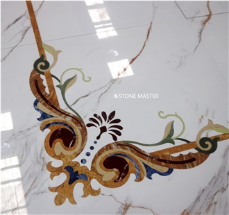 Marble Inlay Stone Medallion Flower Carpet Flooring