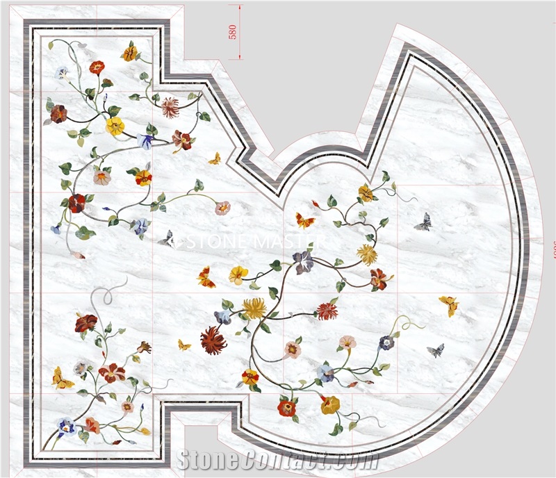 Marble Inlay Stone Medallion Flower Carpet Lobby Floor