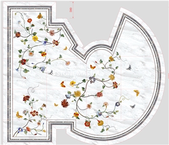 Marble Inlay Stone Medallion Flower Carpet Lobby Floor