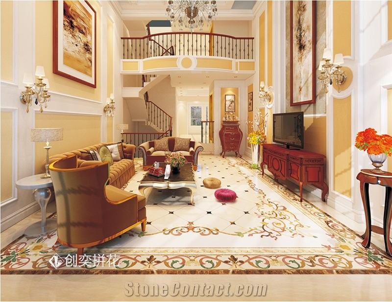 Marble Inlay Waterjet Stone Medallion Floor Classic Luxury