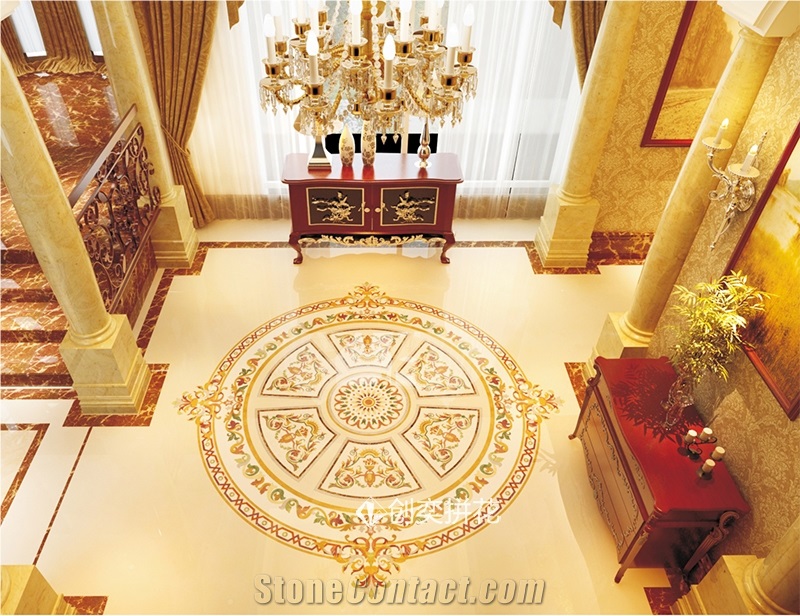 Marble Inlay Waterjet Stone Medallion Floor Classic Luxury