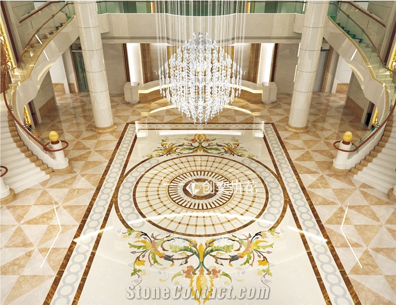 Marble Water-Jet Inlay Floor Medallions For Hotel Corridor