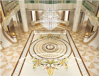 Marble Water-Jet Inlay Floor Medallions For Hotel Corridor